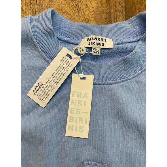 NWT Frankies Bikinis Blue Bennie Crewneck Long Sleeves Sweatshirt Size OS - Picture 2 of 6